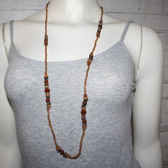 Vintagejelyfish Jewelry - Beautiful brown glass and silver beaded necklace 38"
